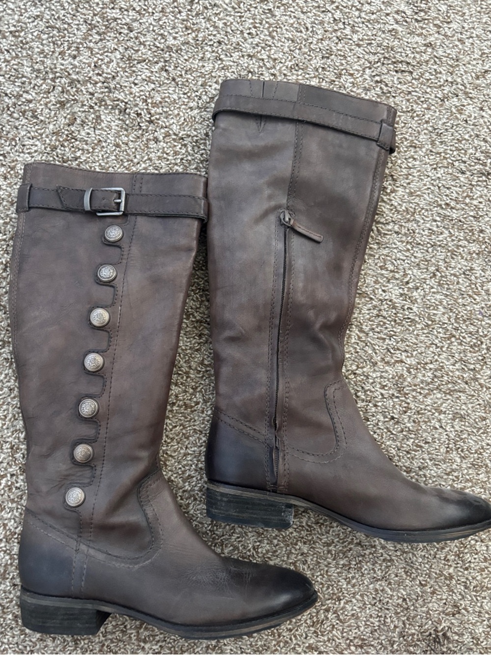 Arturo Chiang Dark Brown Leather Knee Boots with Decorative Buttons